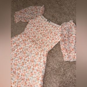 Floral Print Dress Square Neck Short Sleeve